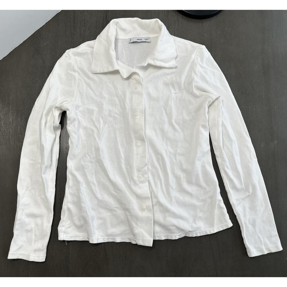 MNG Womens Size 6 White Cotton Elastane Soft Button Down Shirt